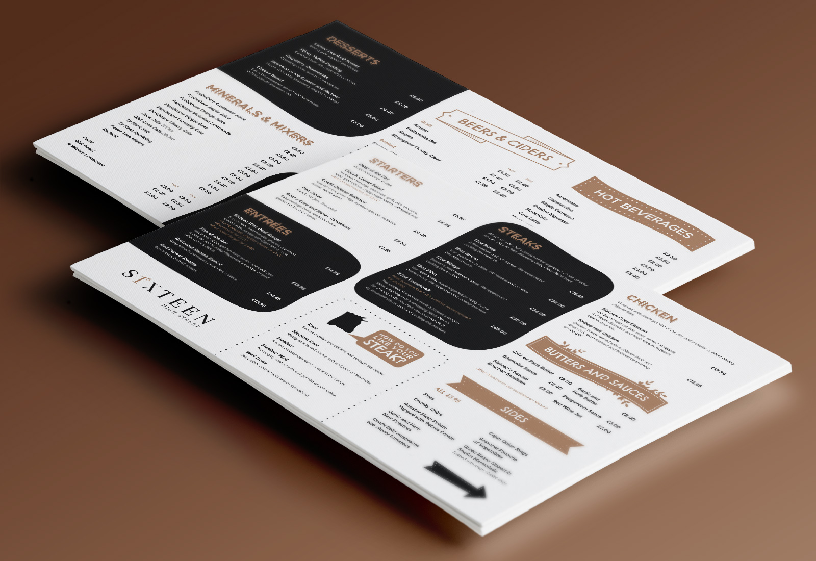 Sixteen High Street | Branding, Menu Design, Signage | Ampersam Studio | Graphic Designer, Cardiff