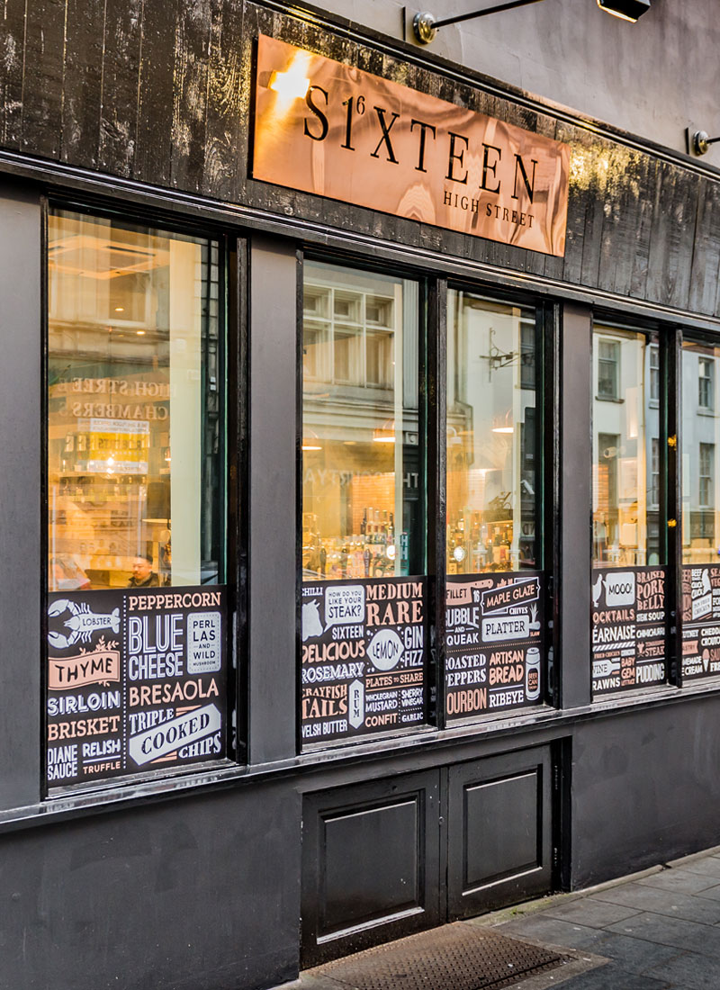 Sixteen High Street | Branding, Menu Design, Signage | Ampersam Studio | Graphic Designer, Cardiff